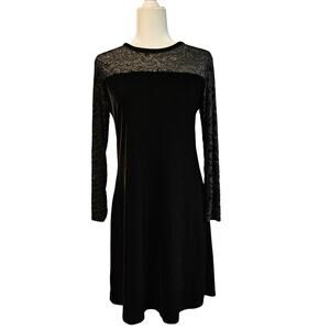 Jacqueline Ferrar Black Velvet Burnout Dress Womens 8 Long Sleeve Cocktail Party